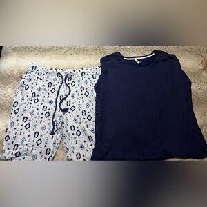 JACLYN INTIMATES Womens Cozy Comfy Soft Pajama Set Navy Pant Printed Top L NWOT